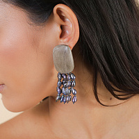 Серьги Pebble bea (Жемчуг, эбеновое дерево 3,5х2.5х8 см) 12-90370 Франция Nature Bijjoux 