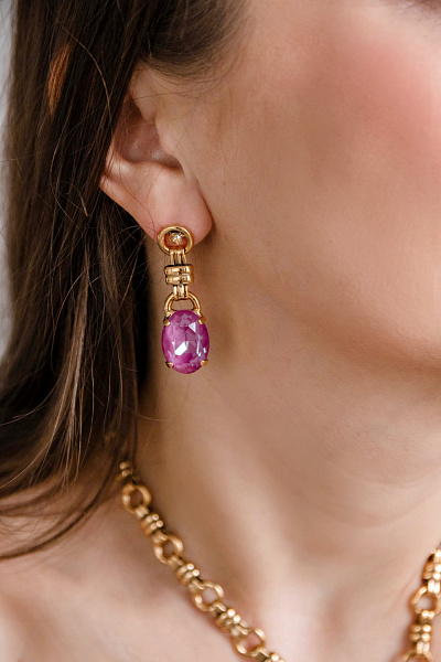 Серьги (кристалл орхидея, 4.1х1,3 см, 13 гр.) Италия Claudio Canzian 002 02 313