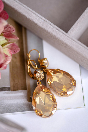 картинка Серьги Капля б. (кристалл медовый, 5х2 см, 20 гр.) Италия  Claudio Canzian 002 02 321 ювелирный  магазин Калина являющийся официальным дистрибьютором в России 