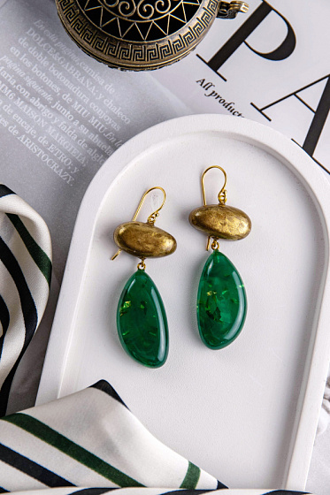 картинка Серьги Pyrite золото, зеленый, 4.8х2 см., Голландия ZSISKA P200501GREEQ00 ювелирный  магазин Калина являющийся официальным дистрибьютором в России 