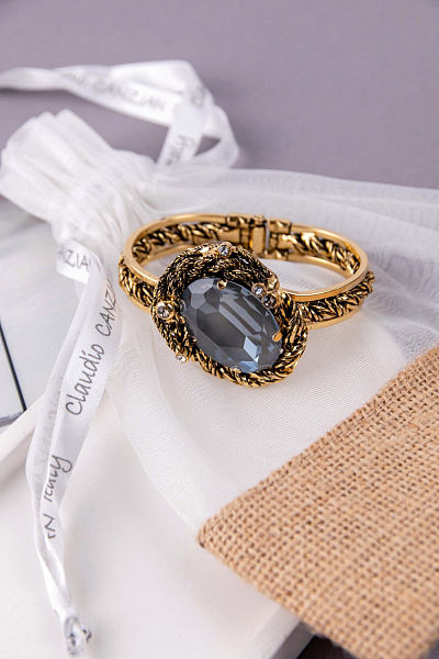 Браслет Анастасия (кристалл сервый с гол бл, 4,2х2,3 см, до 19 см) Италия Claudio Canzian 002 04 240