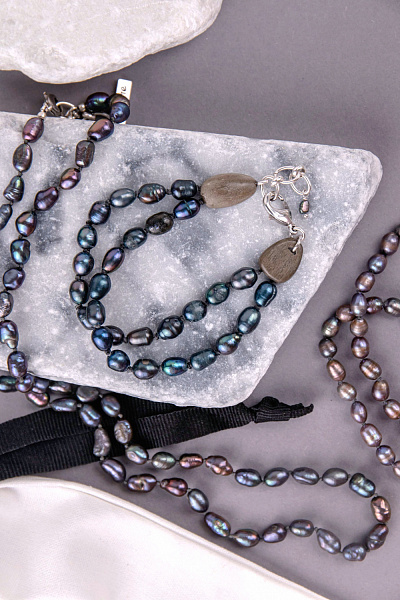 Браслет Pebble bea (Жемчуг, эбеновое дерево, 17+2 см) 13-44320 Франция Nature Bijjoux 