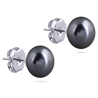 Пусеты (майорка 12 мм ,темно-серая, г/п: родий) Uvelina MG00 0009R-06E