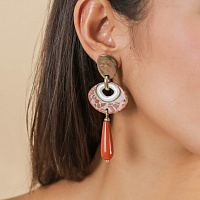 Серьги Milano (яшма,песок,перламутр,раковина,7 см, г/п: золото) 12-90181 Франция Nature Bijjoux