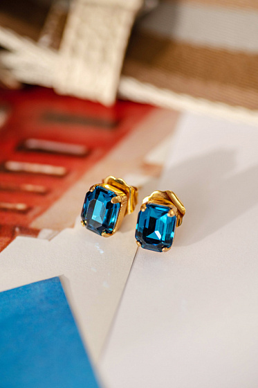 картинка Пусеты (багетный кристалл - синий) Италия  Claudio Canzian 002 02 613 ювелирный  магазин Калина являющийся официальным дистрибьютором в России 