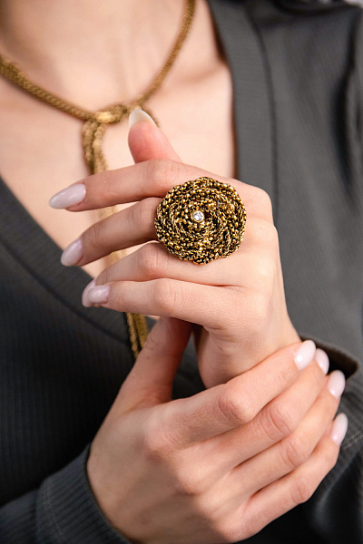 Кольцо Цепи (кристалл прозрачные, 3.9х3.5 см. регулируется) Италия  Claudio Canzian 002 01 594