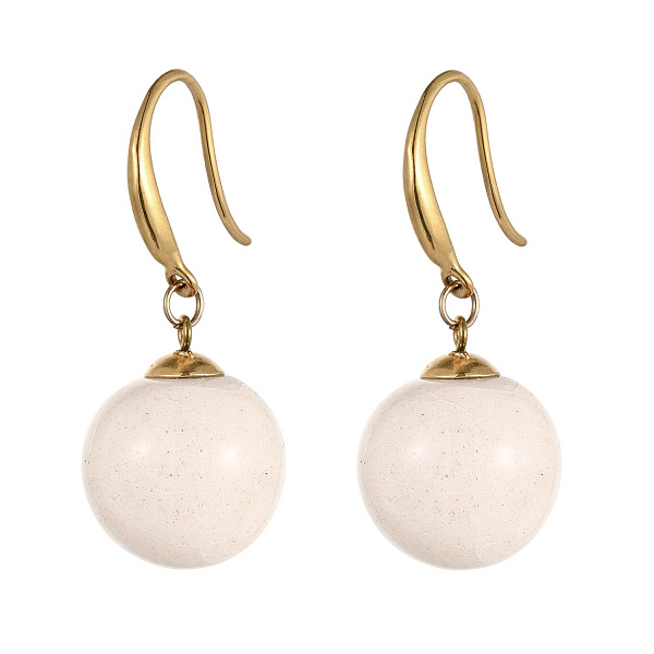 Серьги (керамика бежевый, г/п: золото, 3.8х1.6 см. 10 гр.) Испания 01902042