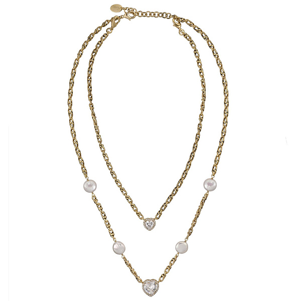 Колье Сердца (кубический цирконий, жемчуг. 44-66 см., 1.6х1.6 см) Италия Claudio Canzian 002 05 880