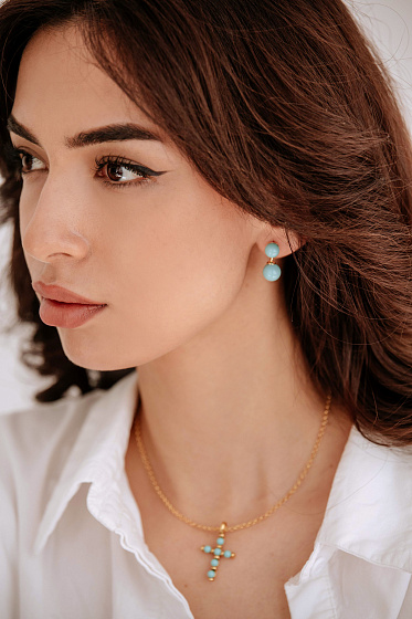 картинка Серьги (Акрил-голубой, г/п: золото) Испания Madreperla 020 02 053 ювелирный  магазин Калина являющийся официальным дистрибьютором в России 