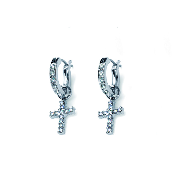 Серьги Кресты (кристалл прозрачный, г/п: родий, 2,5 см, 1,2х1 см) 23031R Австрия Oliver Weber