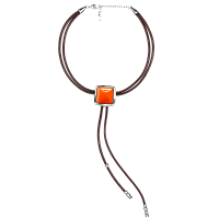 Колье (муранское стекло: оранжевый, нат.кожа, г/п: серебро, регулир) 243801-11 Испания Ciclon Kubik