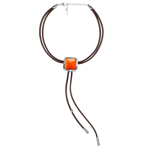 Колье (муранское стекло: оранжевый, нат.кожа, г/п: серебро, регулир) 243801-11 Испания Ciclon Kubik