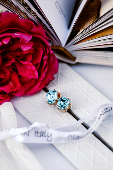 картинка Пусеты (багетный кристалл - голубой) Италия  Claudio Canzian 002 02 613 ювелирный  магазин Калина являющийся официальным дистрибьютором в России 