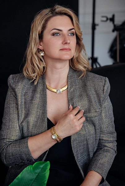 Колье (кристалл прозрачный, г/п: золото, 53 см. 2х2 см) Италия Claudio Canzian 002 05 656