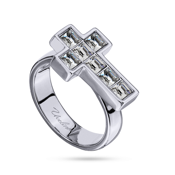 картинка Кольцо Квадро (кристаллы белые, г/п: родий, р.18 регулир.) SW00 0055G-001R4-8 ювелирный  магазин Калина являющийся официальным дистрибьютором в России 