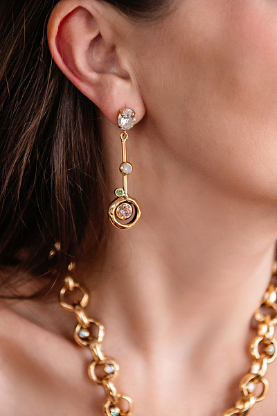 Серьги (кристаллы белый опал, светло-зеленый, персиковый, 16гр.) Италия Claudio Canzian 002 02 805