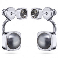 Серьги Теннис (Кристалл темно-серый, жемчуг майорка, г/п: родий, 4 мм, 8 мм) Uvelina SW00 0005R-06E