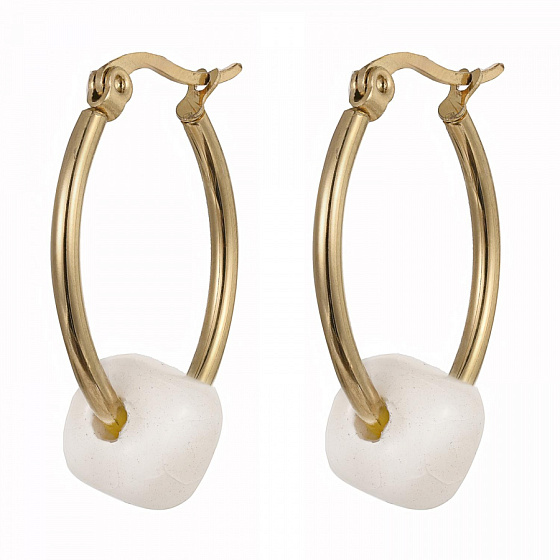 картинка Серьги (керамика бежевый, г/п: золото, 2.5х2 см, 5 гр.) Испания 01902019 Maximilianas ювелирный  магазин Калина являющийся официальным дистрибьютором в России 