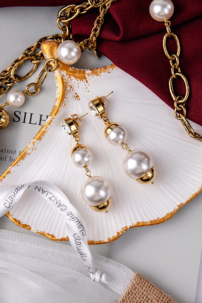 Серьги (майорка, кристалл прозрачный, 6.9х1.9 см, 20 гр.) Италия Claudio Canzian 002 02 898