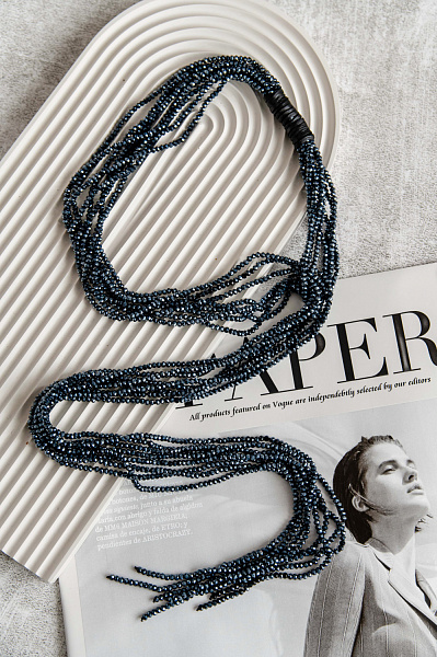 Колье Gabriella (Богемское стекло - синий, натур.кожа) Италия Perfetto