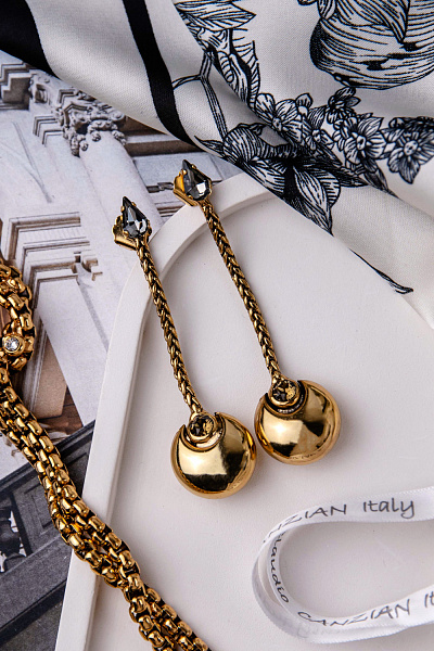 Серьги (кристалл графит, медовый, 7.4х2 см, 10гр) Италия Claudio Canzian 002 02 895