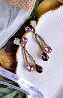 Серьги Хромосомы (Кристалл пурпур, сирен., розовый, б.опал 6,6 см) Италия Claudio Canzian 002 02 718