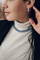 Серьги Теннис (кристаллы аквамарин, г/п: родий 8 мм) Uvelina SW00 0010R-202E