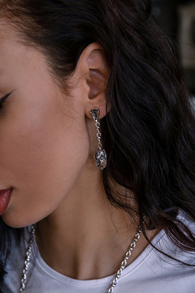 Серьги (Кристалл графитовый, прозрачный, 6,2х1,1 см, 14 гр.) Италия Claudio Canzian 002 02 625