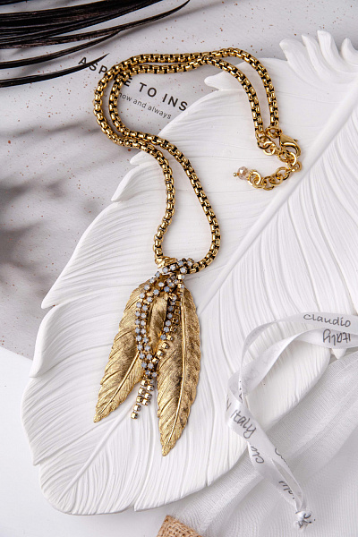 Колье Перо (кристалл белый опал, 50х3 см, 7х3,9 см) Италия Claudio Canzian 002 05 832