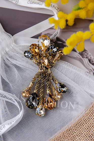 картинка Брошь Хромосомы (кристалл медовый, графит, 8.5х4.5 см, 38 гр) Италия Claudio Canzian 002 11 106 ювелирный  магазин Калина являющийся официальным дистрибьютором в России 