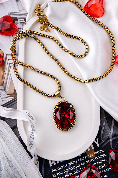 Колье (чешское стекло красный, 76х6 см, 3.5х2.6 см) Италия Claudio Canzian 002 05 853