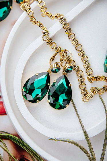 картинка Серьги Капля б. (кристалл зеленый, 5х2 см, 20 гр.) Италия Claudio Canzian 002 02 321 ювелирный  магазин Калина являющийся официальным дистрибьютором в России 