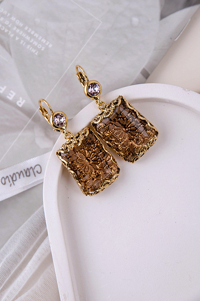 Серьги (баварское стекло цв аметист, персик. кр. 4,8х1,9см, 17 гр) Италия Claudio Canzian 002 02 583