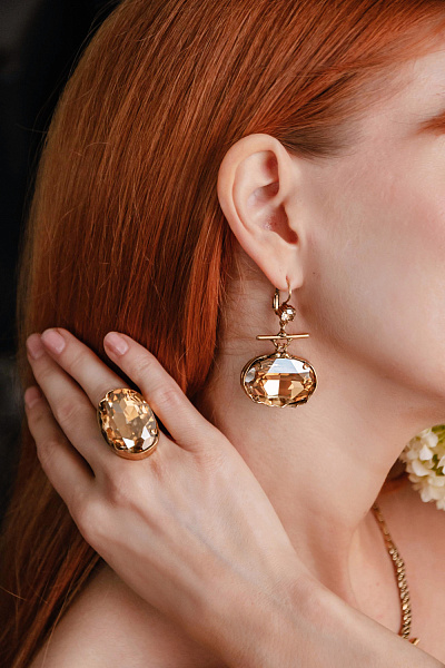 Кольцо Карина (кристалл медовый, 3х2х1 см) Италия Claudio Canzian 002 01 020