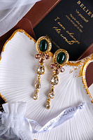 Серьги (кристалл персиковый, агат зеленый, 8,1х2 см, 18 гр.) Италия Claudio Canzian 002 02 812