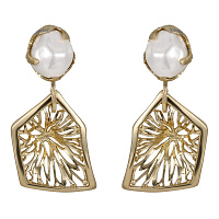Серьги (искуственный жемчуг, г/п: золото, 5х2,2 см) Греция Kalliope 002 02 069