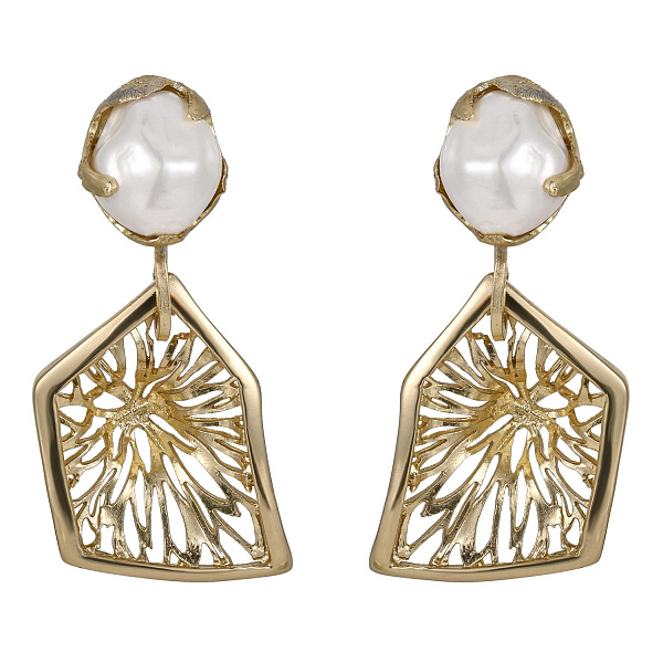 Серьги (искуственный жемчуг, г/п: золото, 5х2,2 см) Греция Kalliope 002 02 069