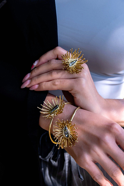 Браслет (кристаллы графит, г/п: золото, регулируется) Греция Kalliope 022 04 010