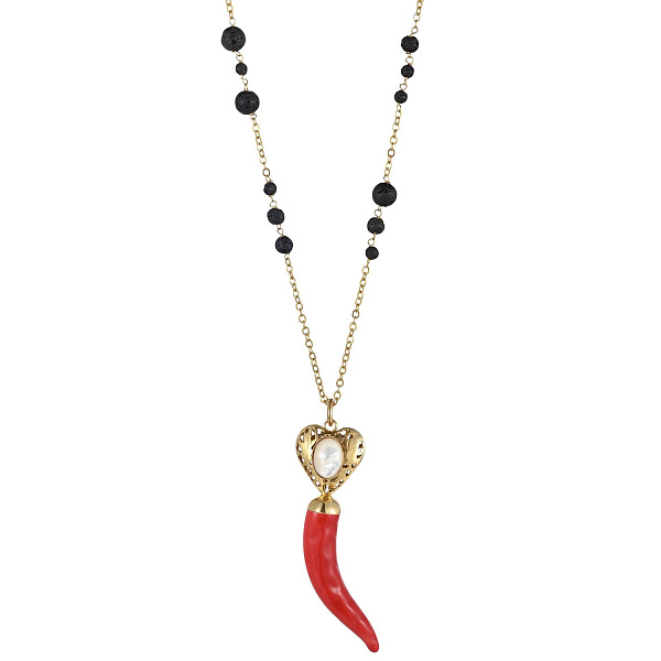 Колье Перчик (Перламутр, вулканическая лава, керамика, 8.5х1.9 см, 76 см) 011 05 175 Италия Bane 