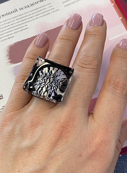 Кольцо Quadro Platina 17.5 серебро/черное ENZO BENZO Италия