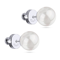 Пусеты Акварель (Майорка белая, 8мм, г/п: родий) MG00 0001R-01E Uvelina