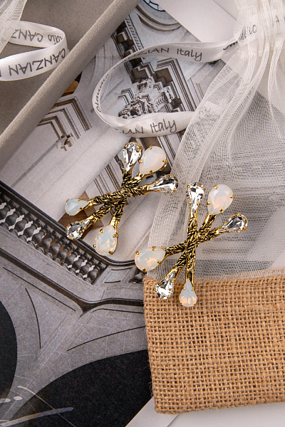 Серьги Хромосомы (кристалл белый опал, прозрачный, 6,2х3 см, 28гр) Италия Claudio Canzian 002 02 133