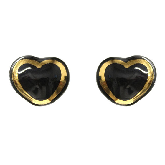 картинка Пусеты Сердце (керамика,черный г/п: золото, 1.4х1см) Испания 01902025 ювелирный  магазин Калина являющийся официальным дистрибьютором в России 
