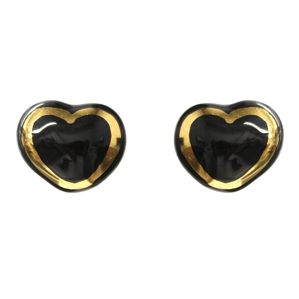 Пусеты Сердце (керамика,черный г/п: золото, 1.4х1см) Испания 01902025