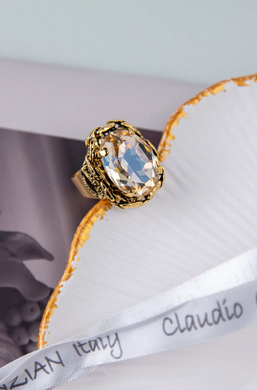 картинка Кольцо (Кристалл медовый, 1,8х1,3 см, регулируется) Италия Claudio Canzian 002 01 562 ювелирный  магазин Калина являющийся официальным дистрибьютором в России 