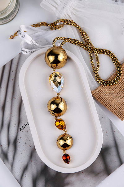 Колье Сферы (кристаллы коричневый, желтый, 68 см, 16,7х3.2 см) Италия Claudio Canzian 002 05 849