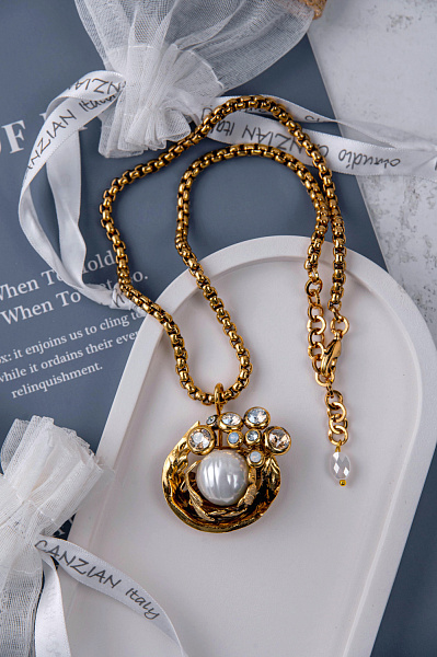 Колье (майорка,кристаллы прозрачные, медовые, белый опал, 48,5 см) Италия Claudio Canzian 002 05 726