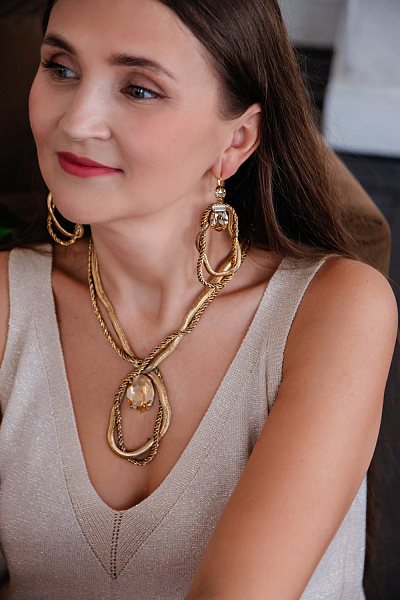 Серьги Жгуты (кристалл медовый, 9х2,7 см, 32 гр.) Италия Claudio Canzian 002 02 021