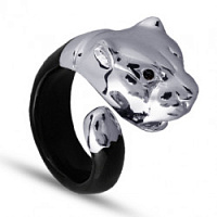 Кольцо Пантера (кристаллы прозрачные,эмаль черная, 2х2,5 см г/п:родий, р.17) EX00 0010R-001R Uvelina