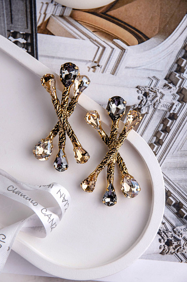 картинка Серьги Хромосомы (кристалл медовый, графит, 6,2х3 см, 28гр) Италия Claudio Canzian 002 02 133 ювелирный  магазин Калина являющийся официальным дистрибьютором в России 